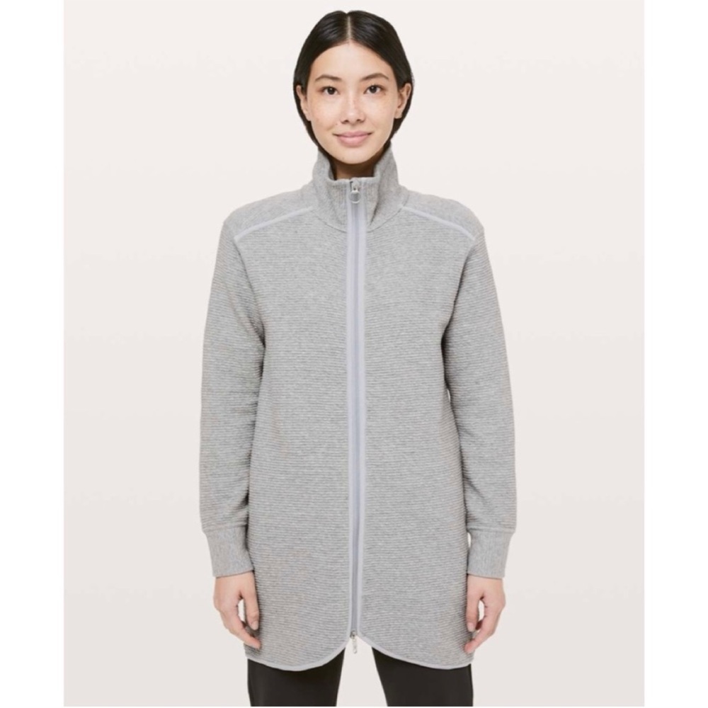 Lululemon On Repeat Jacket Full Zip Longline Grey Funnel Neck Size 8 $128